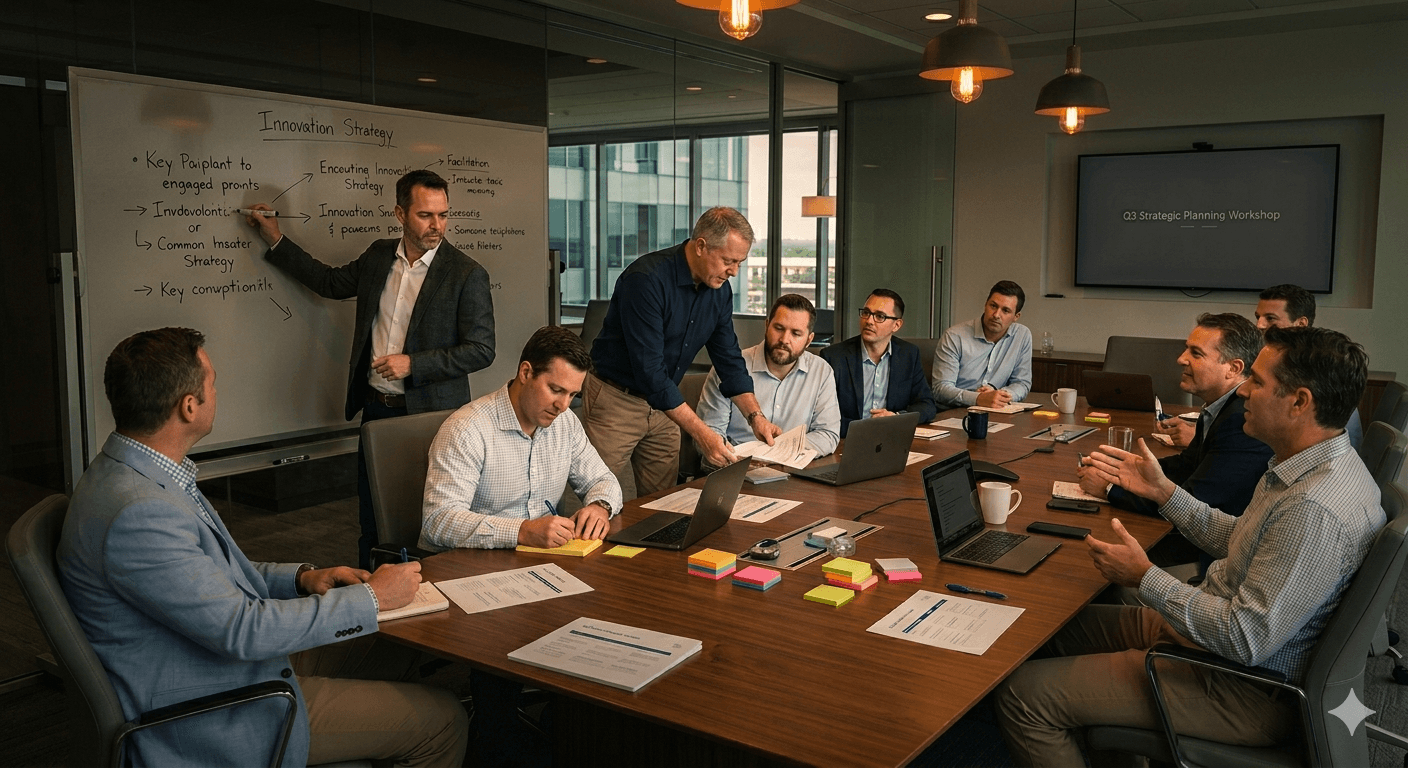 Professionals collaborating in an executive conference room